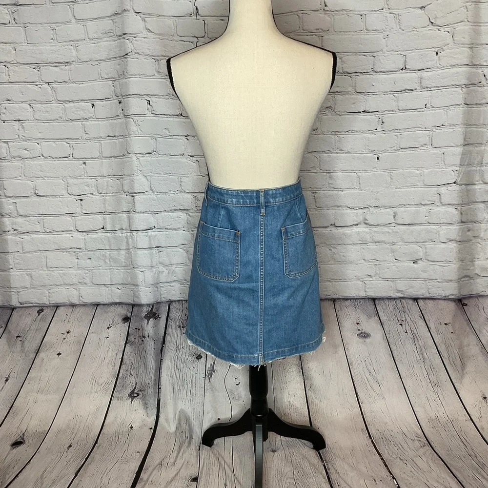 LOFT Outlet Button Front Denim Skirt Closure Raw Hem Cotton 6